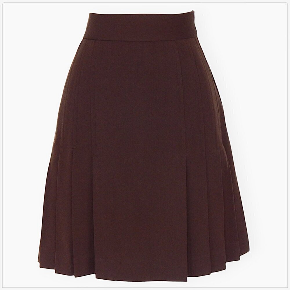 Mila Schon Vintage Dark Brown Wool Pleated Schoolgirl Style Lined Skirt Size 40
